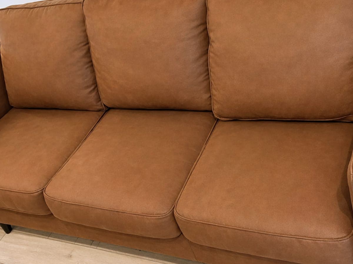 Cognac leather sofa after cleaning and conditioning, the color even with no dry patches