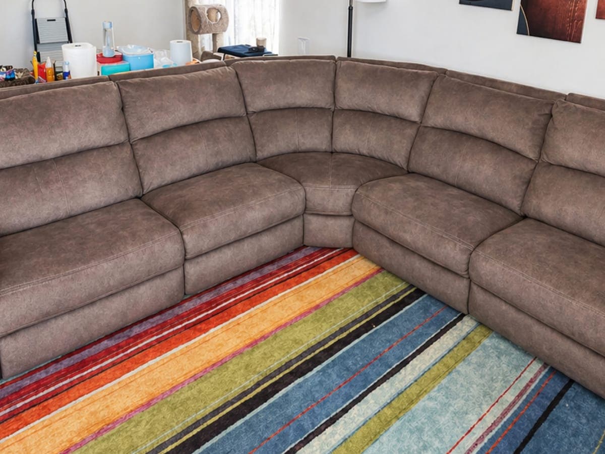 Brown microfiber sectional after cleaning, the suede finish even with no water rings or dark arms